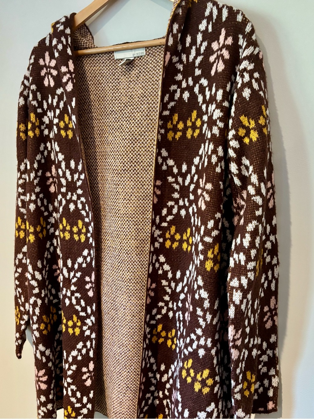 Patterned Hooded Open-Front Sweater Cardigan | By Design | Size M - Picture 2 of 8